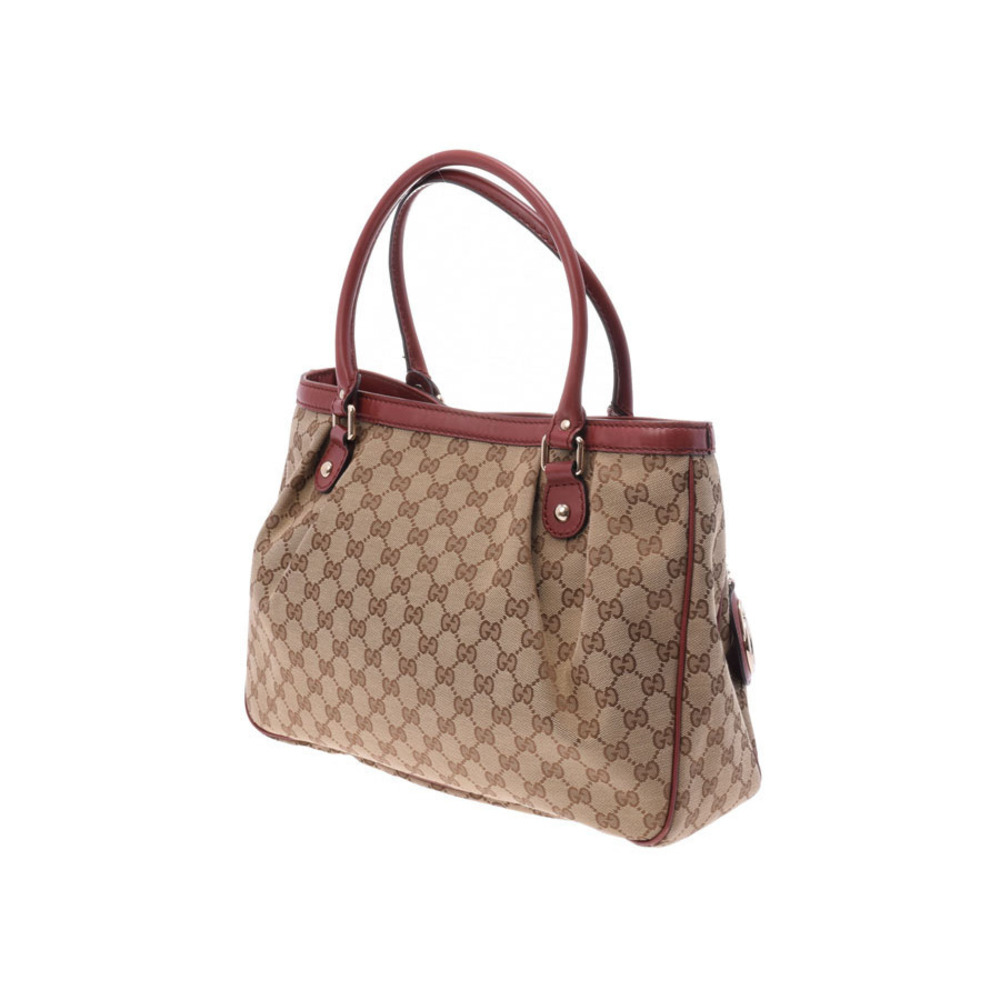 Gucci tote Beige brown reddish canvas GG bag leather Tan